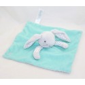 Doudou flat rabbit OBAIBI turquoise blue gray star patterns 26 cm