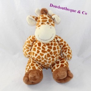 Peluche girafe NICOTOY beige tâches marron assis 20 cm