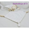Doudou plat ours INTERBABY blanc beige pois relief