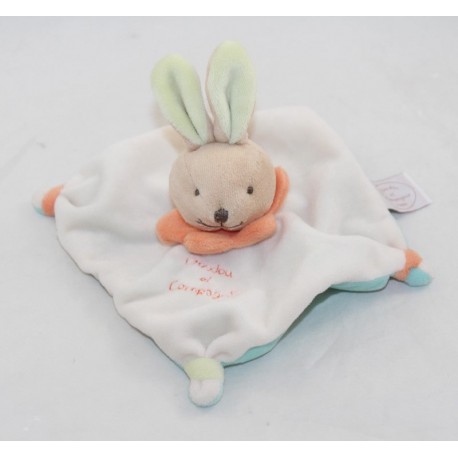 Doudou plat lapin DOUDOU ET COMPAGNIE mini doudou acidulés col orange 17 cm