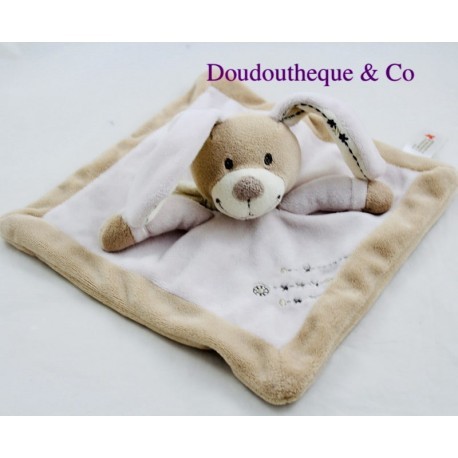 Doudou flaches Kaninchen NICOTOY rosa und braunes Kreuz 22 cm