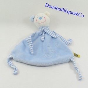 Doudou Plattbär CAUSE blau gestreiftes Schalmuster Herzen 20 cm