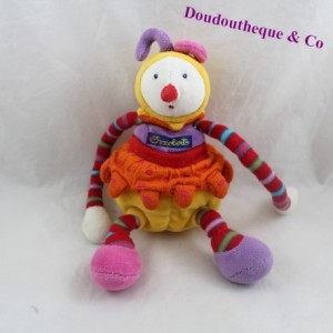 Plush clown MOULIN ROTY Dragobert yellow red bell 21 cm