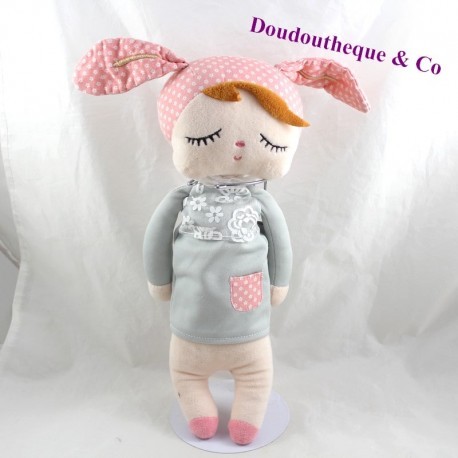 Muñeca rag felpa gorra de conejo vestido gris 35 cm