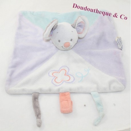 Doudou plat souris NATTOU Bubbles attache tétine 26 cm