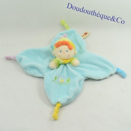 Doudou elfo plano NICOTOY forma de niño estrella azul árbol amarillo 27 cm