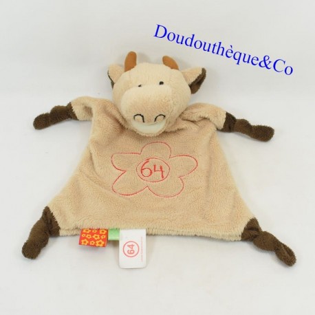 Doudou flat cow 64 brown and red knot 25 cm