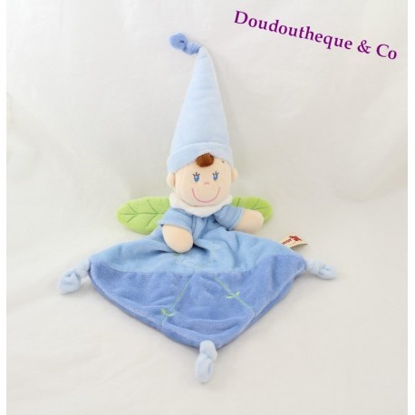 Doudou flacher Junge Elf NICOTOY blaue Flügel grüne Blätter Doudou flacher Junge Elf NICOTOY blaue Flügel grüne Blätter