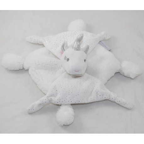 Doudou plat licorne DOUDOU ET COMPAGNIE argent blanc DC3276