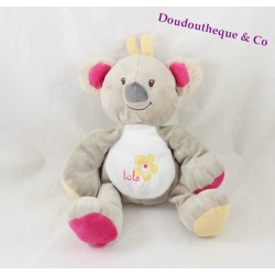 Doudou Lola koala ARTHUR and LOLA BEBISOL grey pink 25 cm