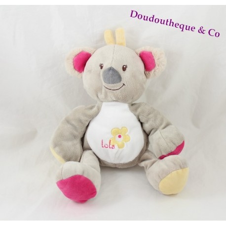 Doudou Lola koala ARTHUR ET LOLA BEBISOL gris rose 25 cm