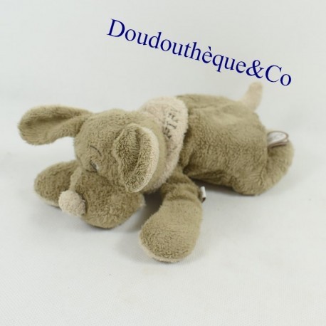Doudou Fifi Hund DIMPEL grau taupe bestickter Schal 23 cm Doudou Fifi Hund DIMPEL grau taupe bestickter Schal 23 cm