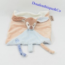 Doudou flat rabbit NATTOU Emil and Rosy blue beige tether 25 cm