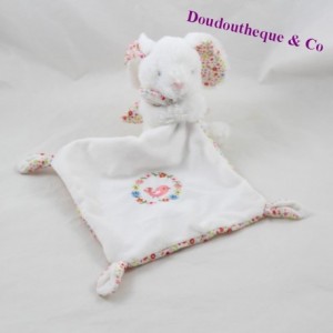 Doudou Taschentuch Kaninchen Wangenknochen weiße Vogelblüten 14 cm