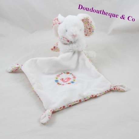 Doudou Taschentuch Kaninchen Wangenknochen weiße Vogelblüten 14 cm Doudou Taschentuch Kaninchen Wangenknochen weiße Vogelblüten 14 cm