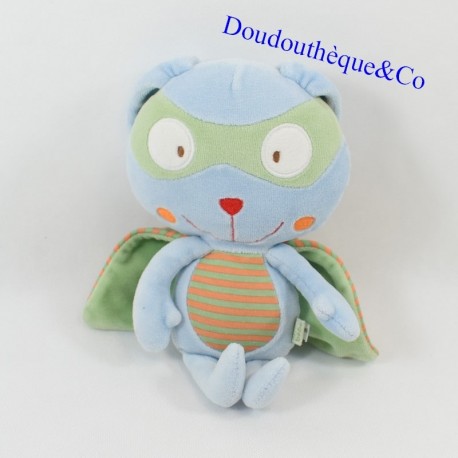 Doudou Robin Kaninchen DPAM blau grün das maskierte Kaninchen 22 cm