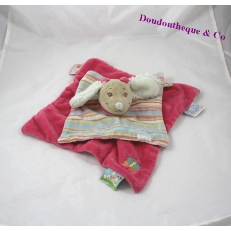 Doudou flacher Hund NOUKIE'S Scuba rosa Streifen Hund Tifou 26 cm Doudou flacher Hund NOUKIE'S Scuba rosa Streifen Hund Tifou 26 cm