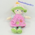 Muñeca de peluche QUE DU BONHEUR vestido sombrero verde rosa 31 cm