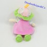 Plush doll QUE DU BONHEUR pink dress green hat 21 cm