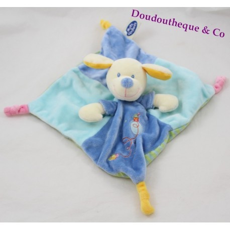 Doudou flat dog MOTS D'ENFANTS LECLERC blue 4 knots 22 cm