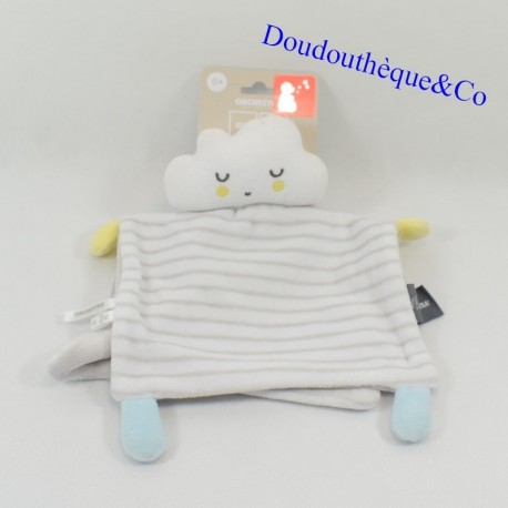 Doudou plat nuage ORCHESTRA Prémaman gris rayé blanc 30 cm