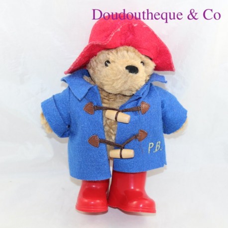 Peluche ours Paddington Bear manteau bleu chapeau rouge