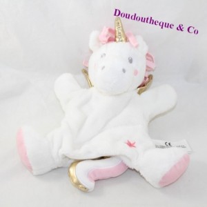 Doudou marionnette licorne SIMBA TOYS blanc rose 28 cm