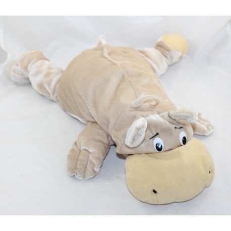 Peluche vintage hippopotame SUPERTOYS beige style rumple yeux plastiques 50 cm