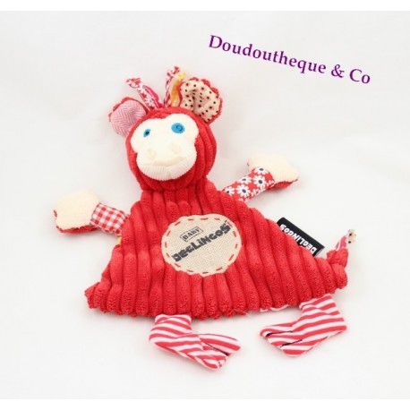 Doudou Bogos planas mono Les Deglingos rojo Baby Déglingos 24 cm