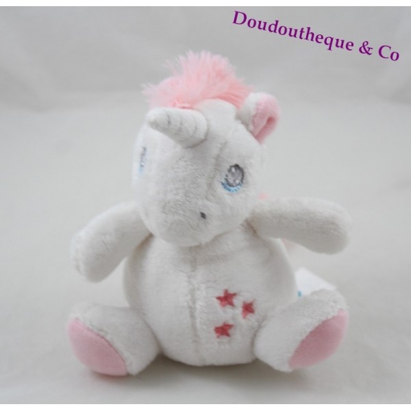 Peluche boule licorne TEX BABY blanc rose etoile 16 cm SOS doudou