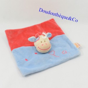 Doudou flat cow DOUKIDOU red and blue heart 22 cm