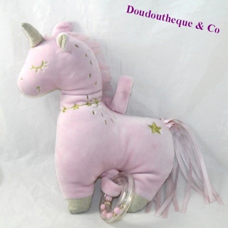 Peluche musicale licorne MOTS D'ENFANTS rose grelot 23 cm