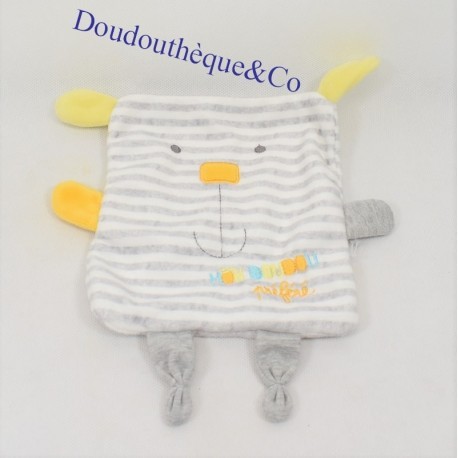 Doudou flacher Hund KINDERWORTE Meine Lieblingsdeckenstreifen grau 21 cm Doudou flacher Hund KINDERWORTE Meine Lieblingsdeckenstreifen grau 21 cm