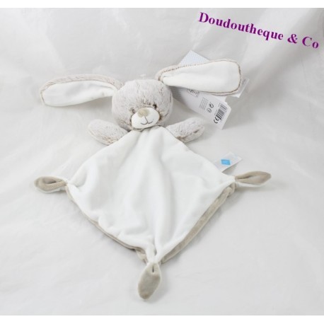 Doudou conejo plano TEX bebé gris color beige de piel de 3 nudos 33 cm