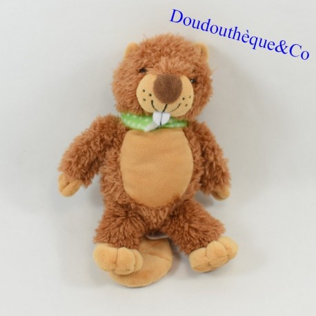 Plush beaver FERRERO KINDER brown green scarf 21 cm