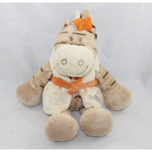 Peluche Zamba zèbre NOUKIE'S Hippoum, Baboum et Zamba peignoir orange marron 25 cm