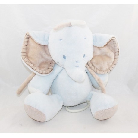 Musical plush elephant NATTOU Rigolos blue brown 25 cm