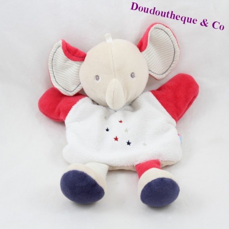 Doudou elephant puppet SUCRE D'ORGE red white 25 cm
