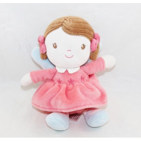 Mini muñeca hada TEX BABY vestido rosa salmón azul alas Carrefour 17 cm