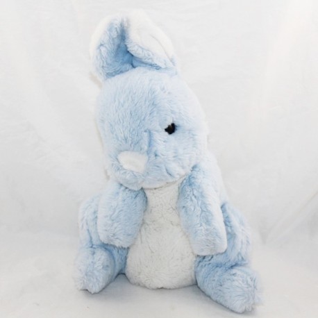 Coniglio di peluche BOULGOM blu bianco vintage vecchio 30 cm seduto