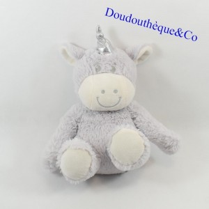 Peluche licorne ATMOSPHERA blanc et grise assise 25 cm