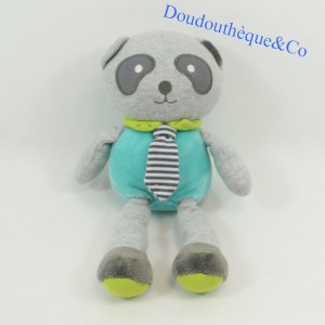Panda de felpa OBAIBI corbata verde gris campana rayada 25 cm