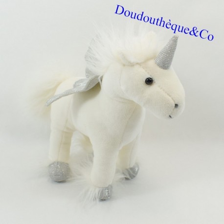 Unicornio de felpa LA GALLERIA blanco y plateado 23 cm