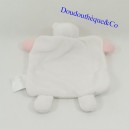 Doudou flat bear JACADI white pink bow tie 20 cm
