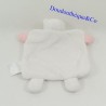 Doudou flat bear JACADI white pink bow tie 20 cm