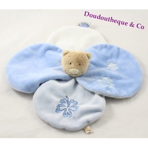 Doudou plat ours NOUKIE'S pétales de fleur bleu 30 cm