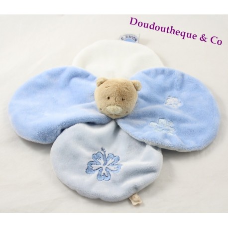 Doudou flat bear NOUKIE'S blue flower petals 30 cm