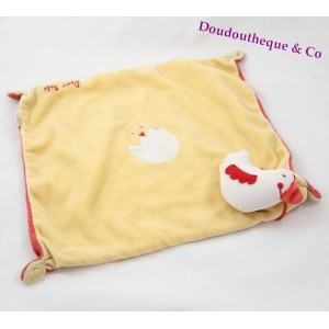 Blanket flat hen DPAM baby chick red yellow Du Pareil Au Same 30 cm