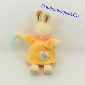 Conejo de felpa MOULIN ROTY amarillo vestido accesorio pezón y campana 25 cm