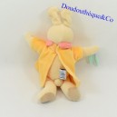 Coniglio di peluche MOULIN ROTY abito giallo attacco capezzolo e campana 25 cm
